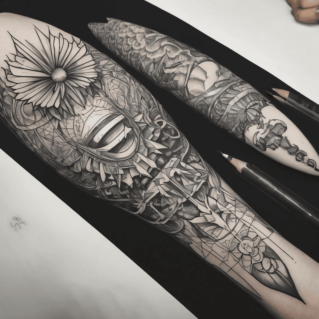 A handful of individual tattoos for the forearm, tricep, upper arm, front deltoid. These tattoos should be based upon topics of interest such as spirituality, angel numbers, esoteric, geometric, higher perspective.