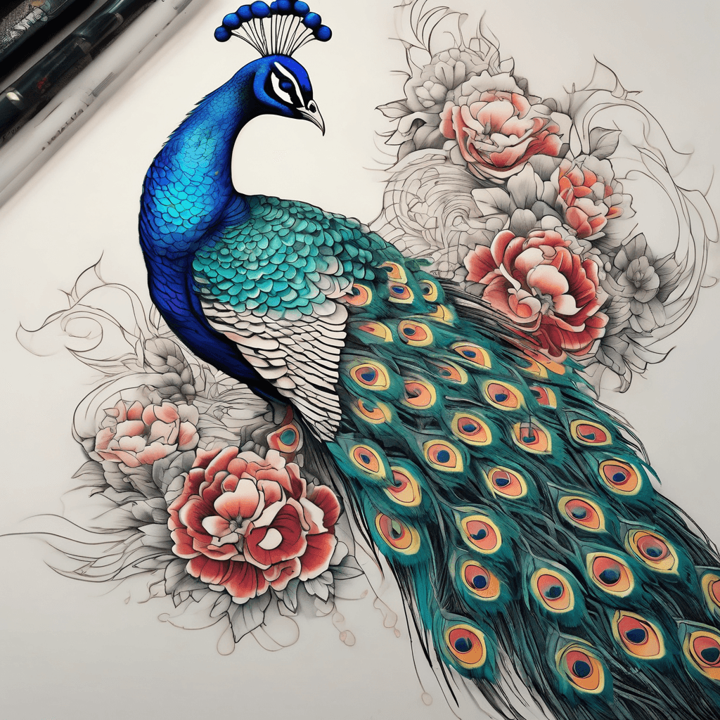 Peacock with colorful feathers