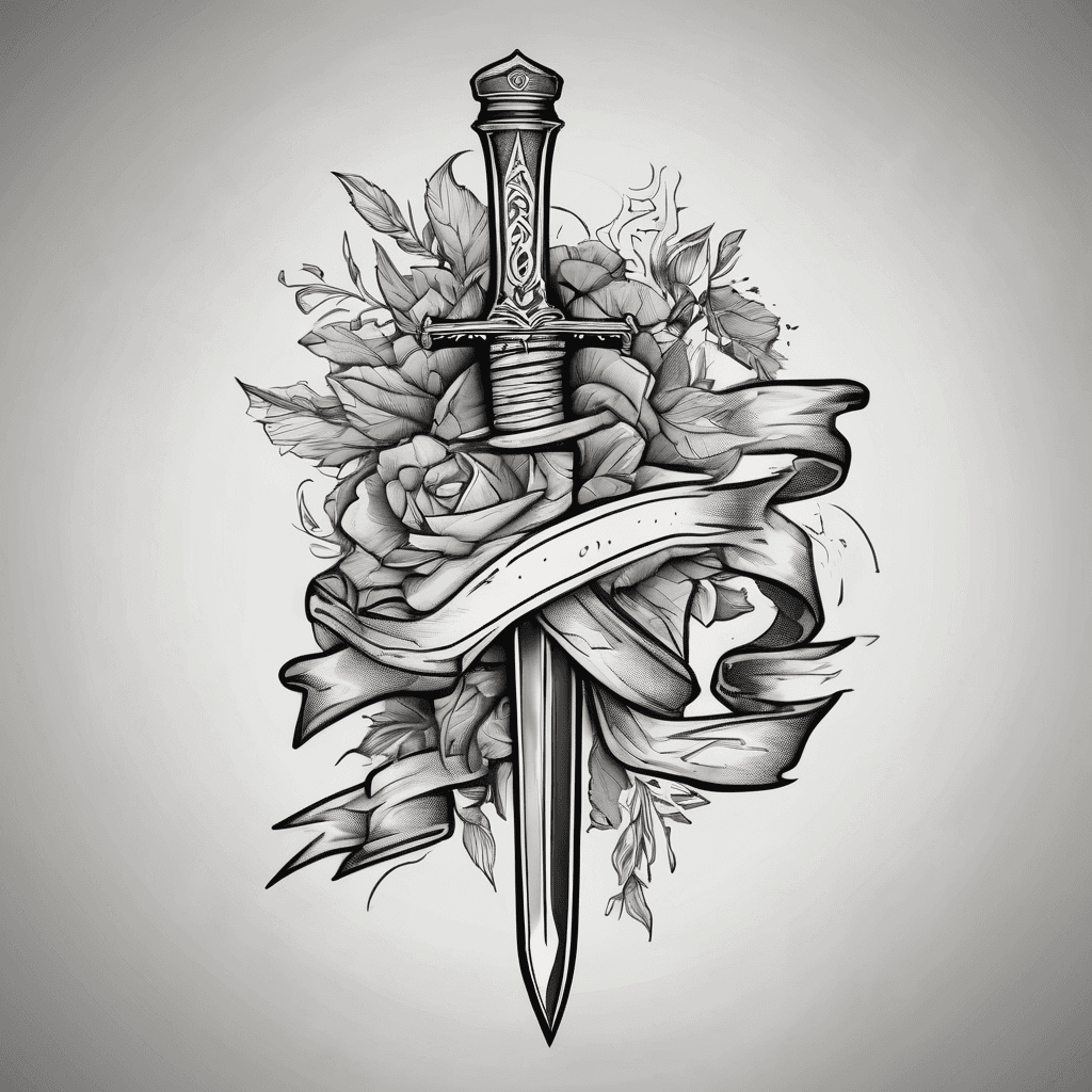 Dagger with ribbon wrapped around that says iron sharpens iron proverbs 27:17