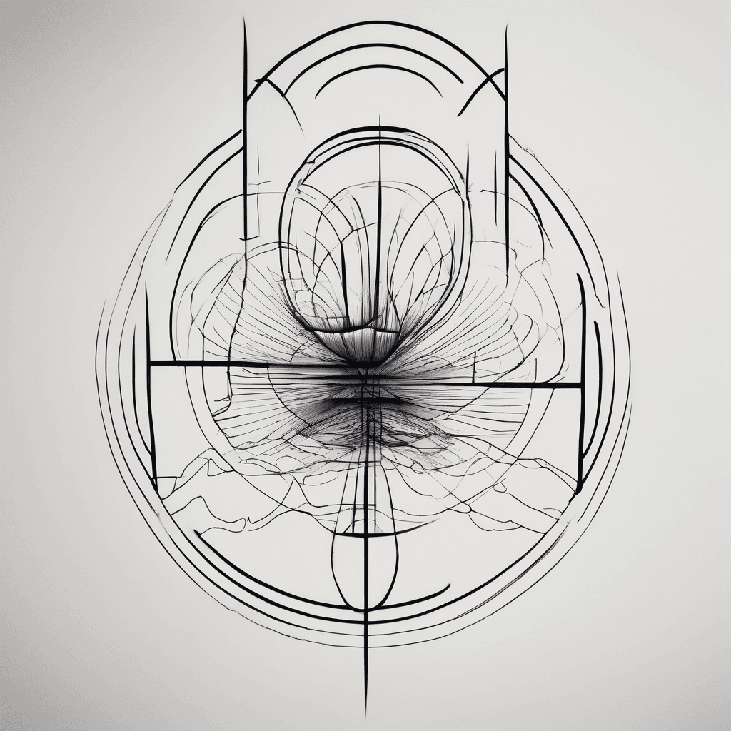 Minimalist tattoo design, single brushstroke, abstract and geometric. Inspired by Japanese Zen calligraphy and Bauhaus design. No literal imagery — convey the concept of breath and flow through pure form. Ultra thin line, black on white, no fill. Elegant, timeless, masculine. Suitable for inner with wrist