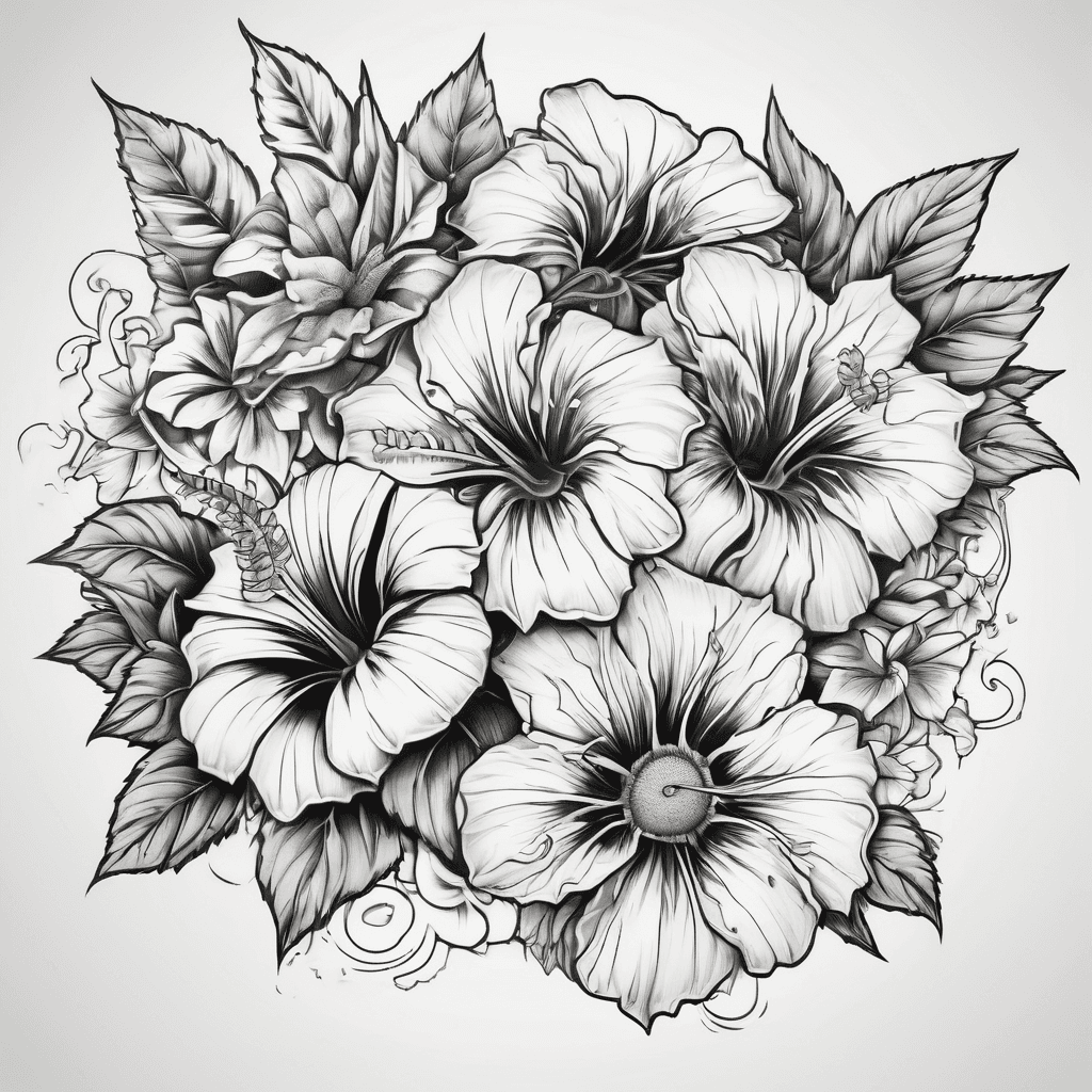 cross with hibiscus flowers and sunflowers wrapped around it