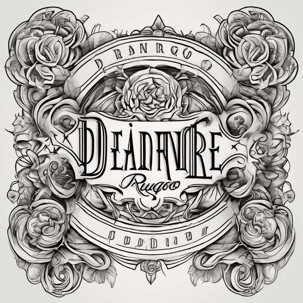 A beautiful tattoo design featuring the name "Deandre, Rhugo" in elegant lettering