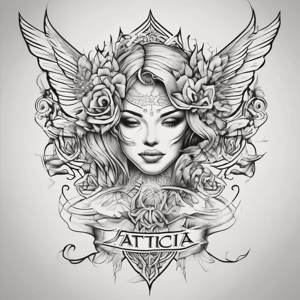 A beautiful tattoo design featuring the name "Jaticia" in elegant lettering