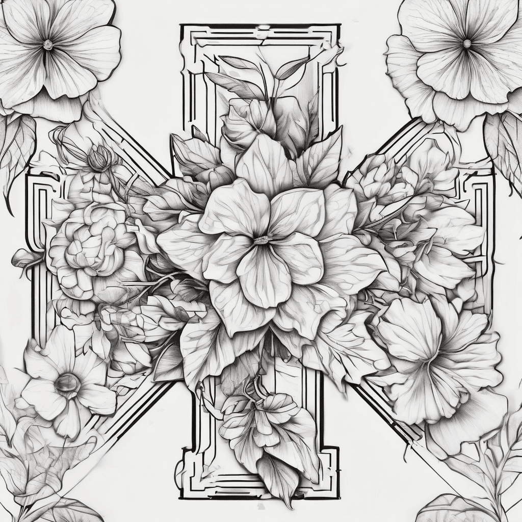 Fine line cross with January August and November birth flower