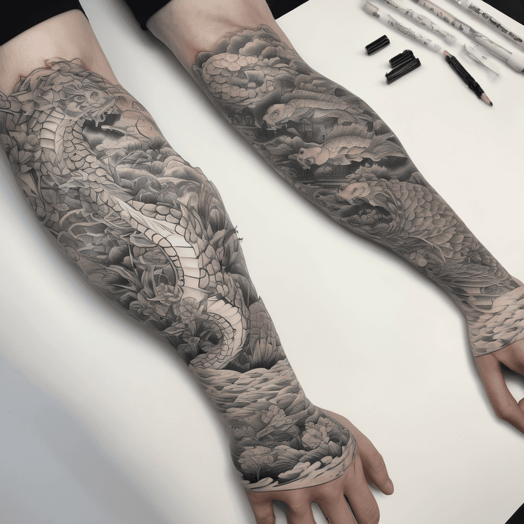 arm sleeve segmented into 7 different parts. each section represents a day of creation from Genesis