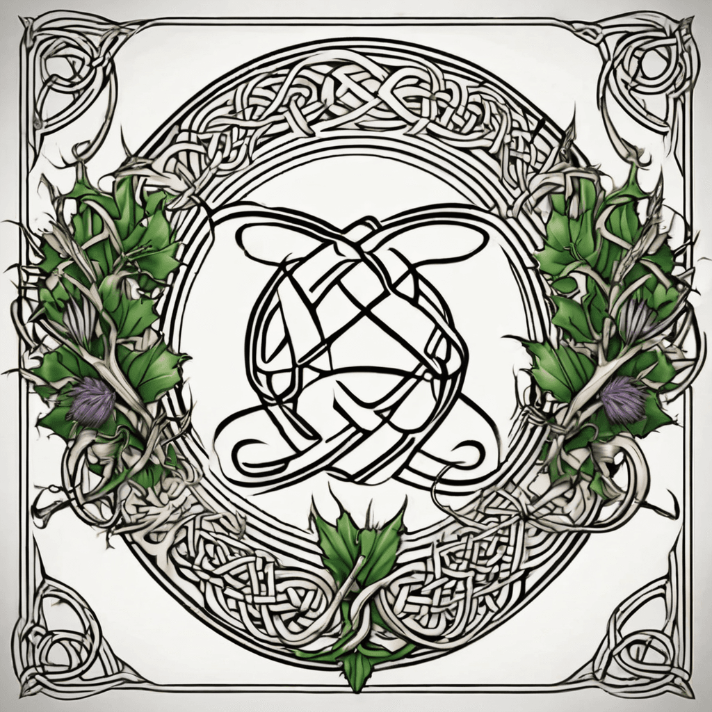 Celtic infinity symbol with names Carrick and Callum and Scottish thistle in colour
