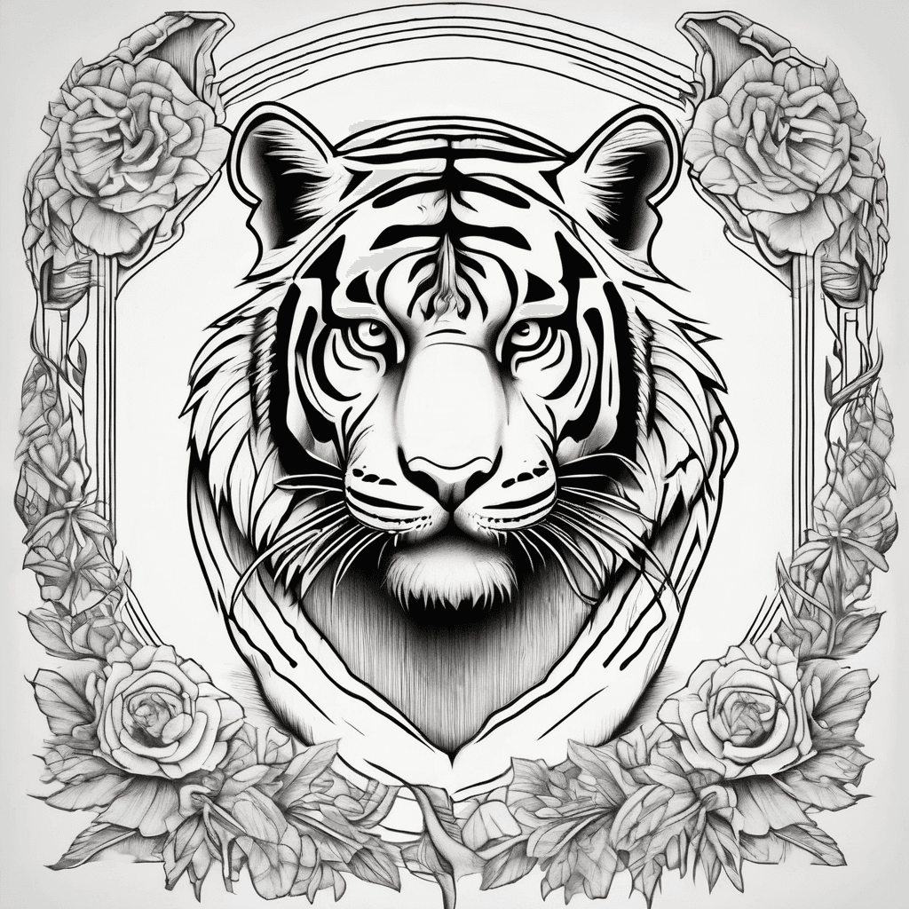 Traditional tiger tattoo focusing on a laser pointer