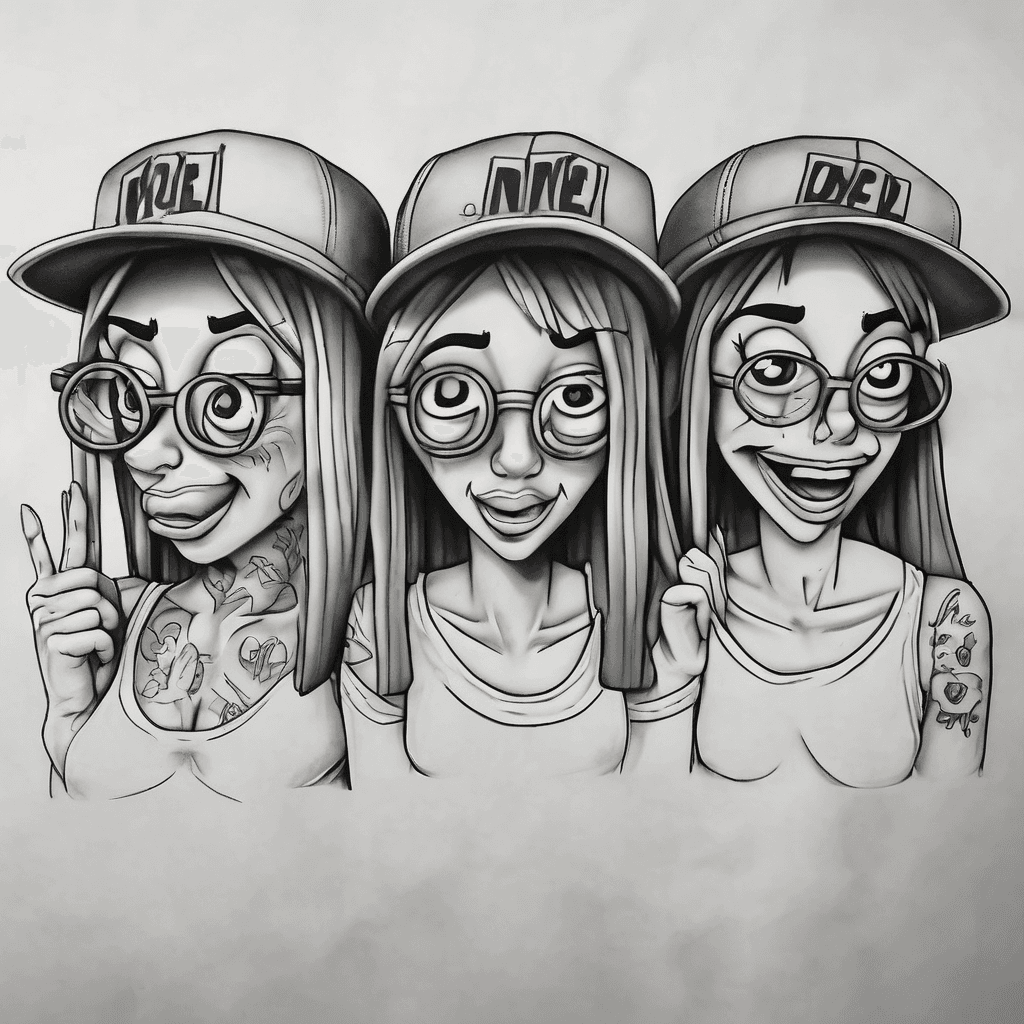 3 versions of Louise from bobs burger one doing see no evil two doing hear no evil three doing speak no evil using her hat to block the no evil