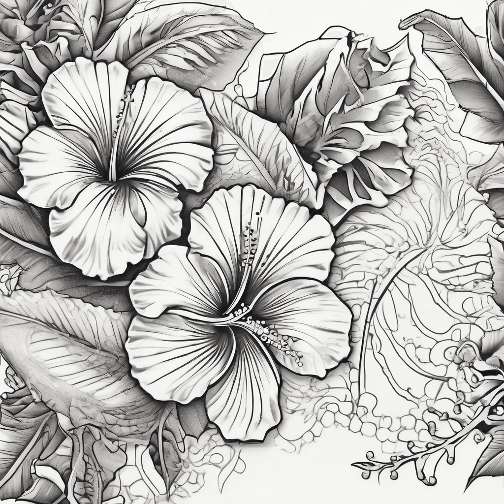 Sea animals, vector spiral lines, hibiscus,long forarm tattoo a bit ethnic