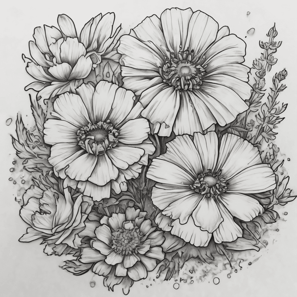 October birth flowers (marigold and cosmos) with also incorporating my sons birthday in Roman numerals which is October 2nd 2024