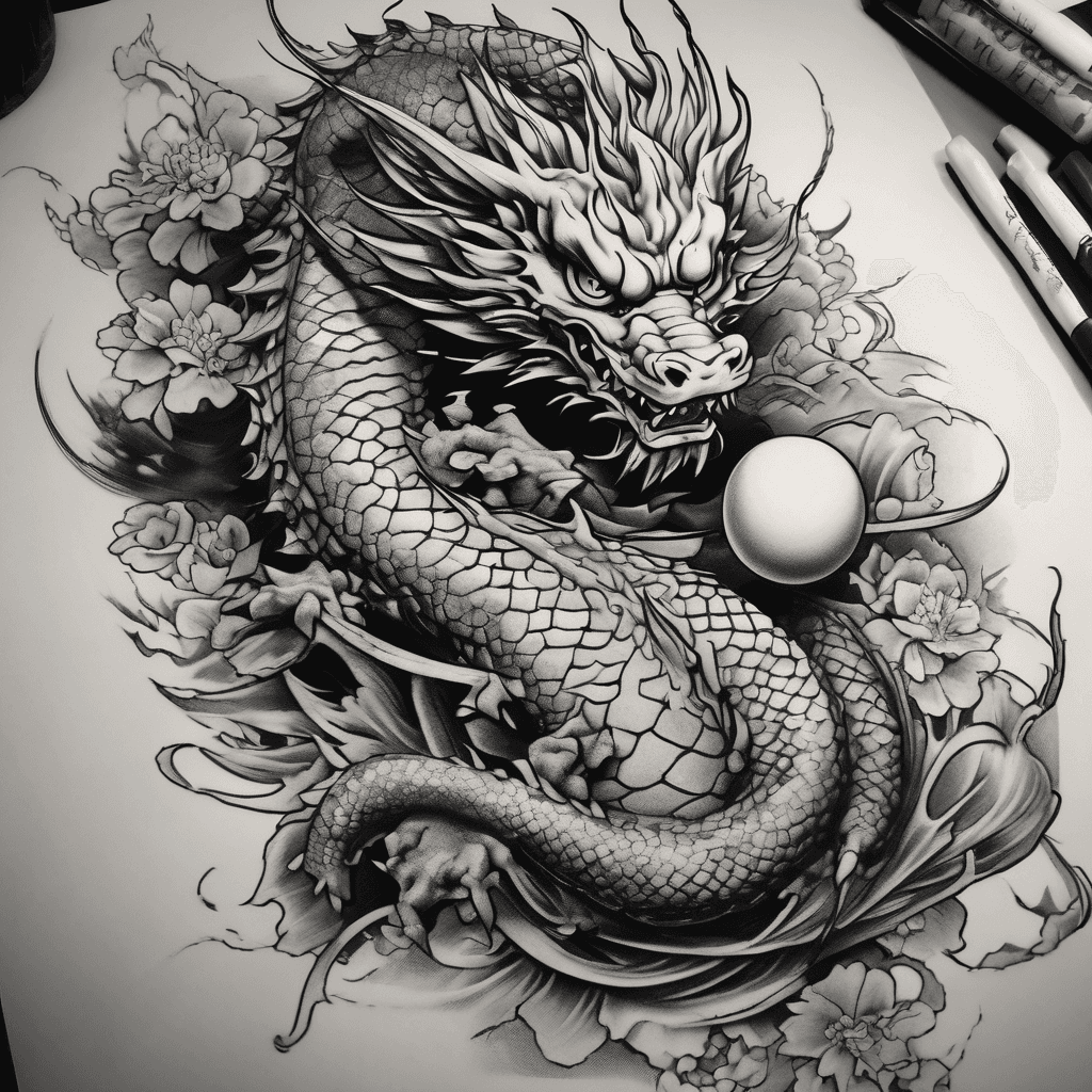 down arm to fore arm in black ink and black skin and only the dragon and the balls from dragon ball