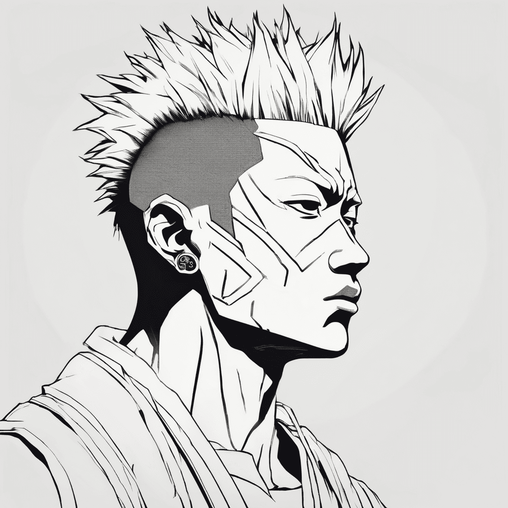 jujutsu kaisen megami, minimalist detail black and white face profile