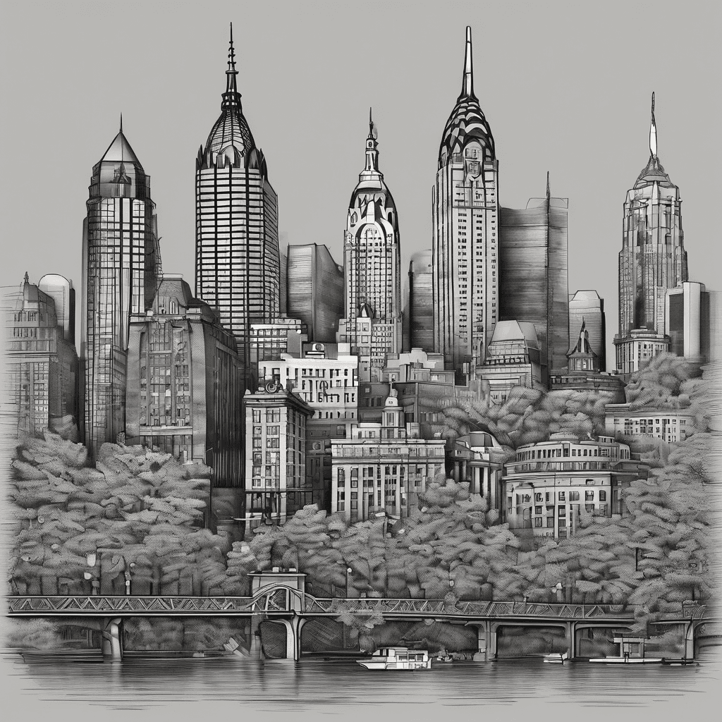 Philadelphia city style tattoo with buildings and the numbers 215 graffiti style tattoo