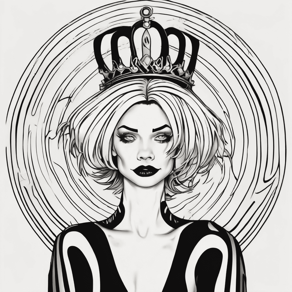 The name Cruella in a vertical line with a crown above the C