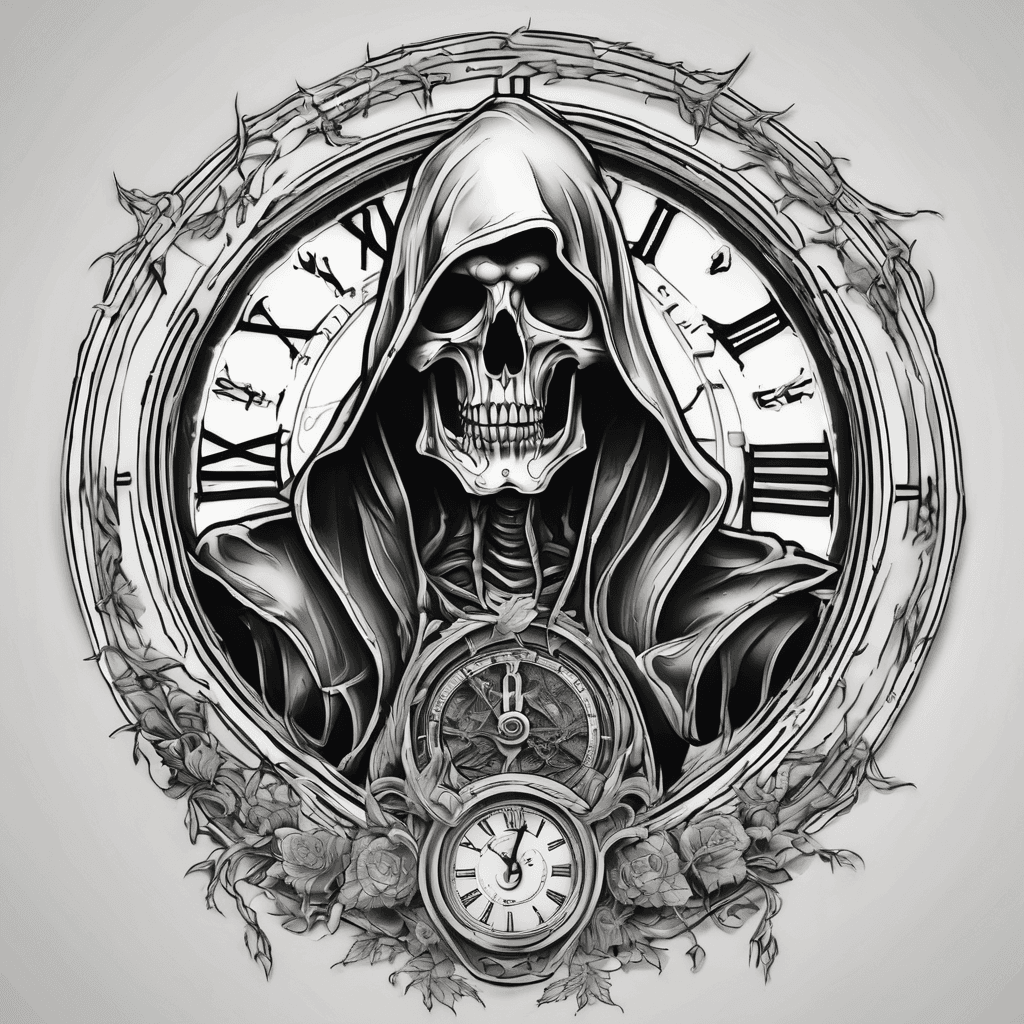 Grimreaper inside a clock face chest tattoo