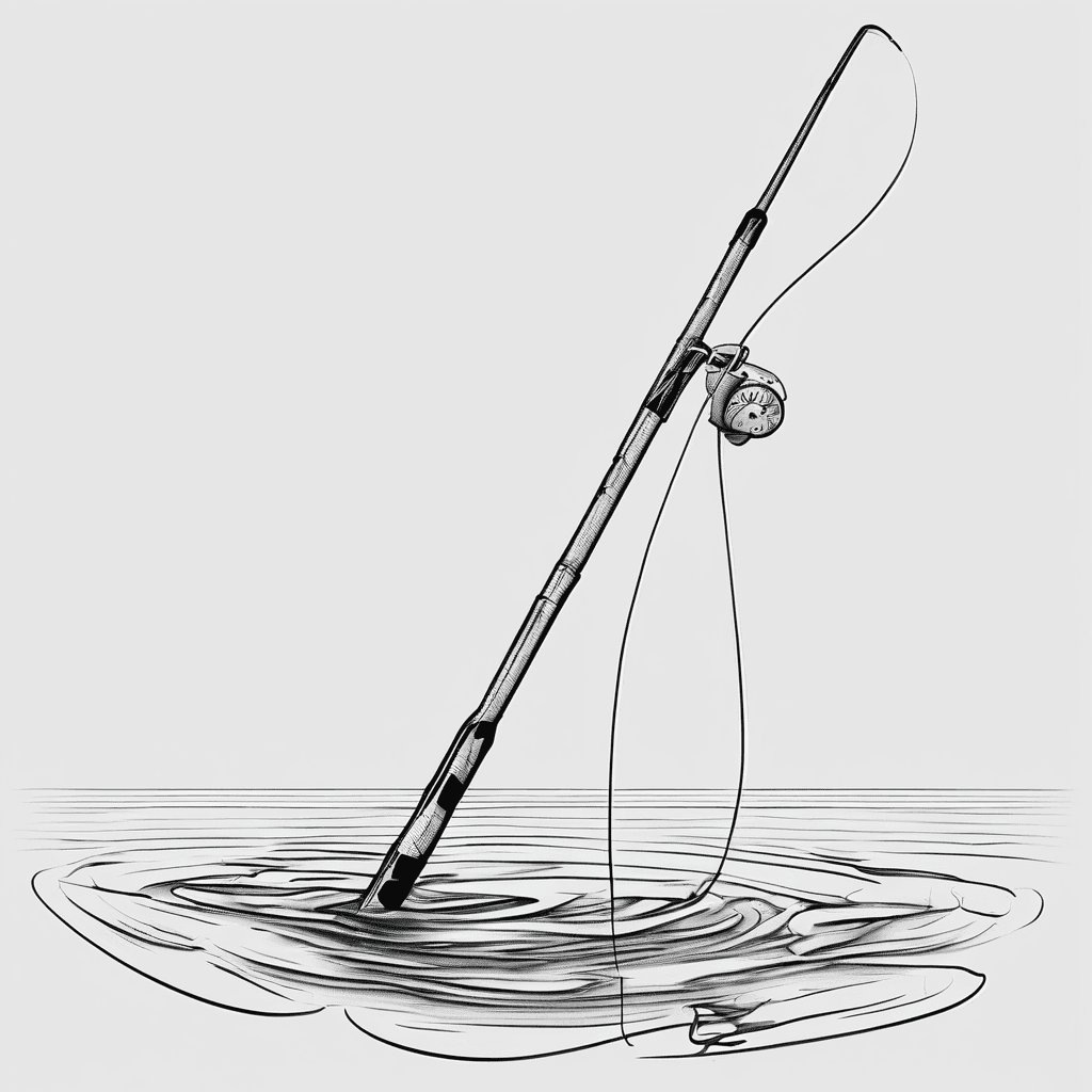 Minimalist continuous single-line black ink memorial tattoo: simple fishing rod at top flowing seamlessly into one unbroken fishing line that gently curves and transforms into an awareness ribbon in the center (smooth symmetrical loops, no shading, no texture), then continues downward into a minimal curved fishing hook; all elements formed from one continuous stroke, clean linework only, no color, no realism, no shading, timeless and simple composition; beneath design include thin elegant script text reading “Kenny Teasley” and “July 31, 1976 – June 27, 2026”, centered, light spacing, balanced placement; vertical flow, highly minimalist, designed for longevity and tattoo aging, strong negative space, modern memorial style.