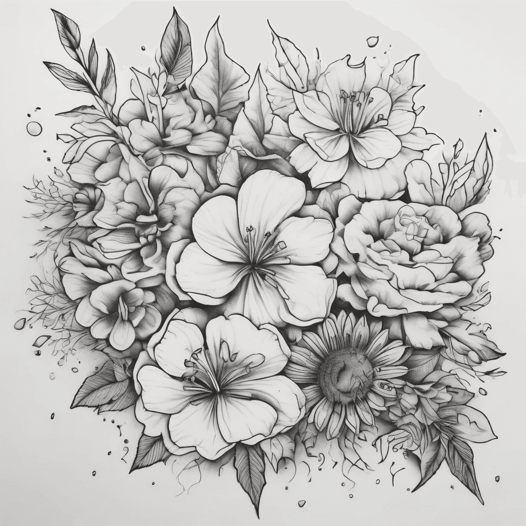 Minimalist with assorted flowers and leaves with the words "Smell the Sea and Feel the Sky, Let your Soul and Spirit Fly Into the Mystic