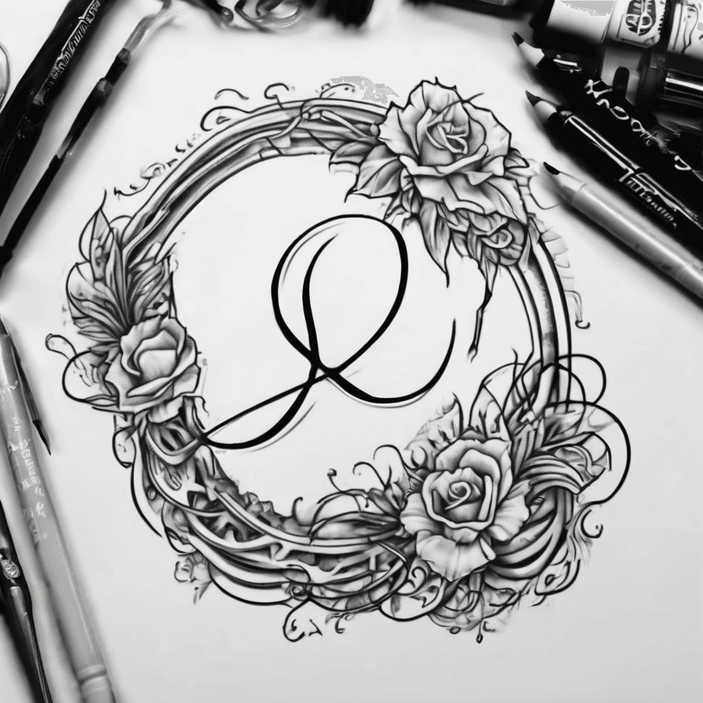 I want a realistic shaded tattoo stencil. The design must include a fully closed infinity symbol (no breaks anywhere). Inside the left loop, write the name Tony in elegant cursive script. Inside the right loop, write the name Melanie in elegant cursive script. At the bottom center of the infinity symbol, include a silhouette of a couple sitting on a bench, leaning together. The bench and couple should be in black and gray shading, soft and blended. The entire design should look like a tattoo stencil, with clean outlines and smooth shading