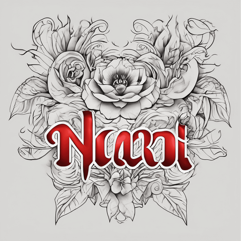 Cute font red ink tattoo with the name “Nari” for side boob