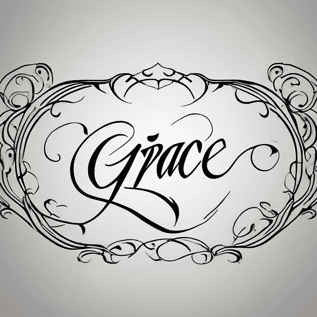 The name grace in cursive but simple but big enough to fill my chest shoulder to shoulder