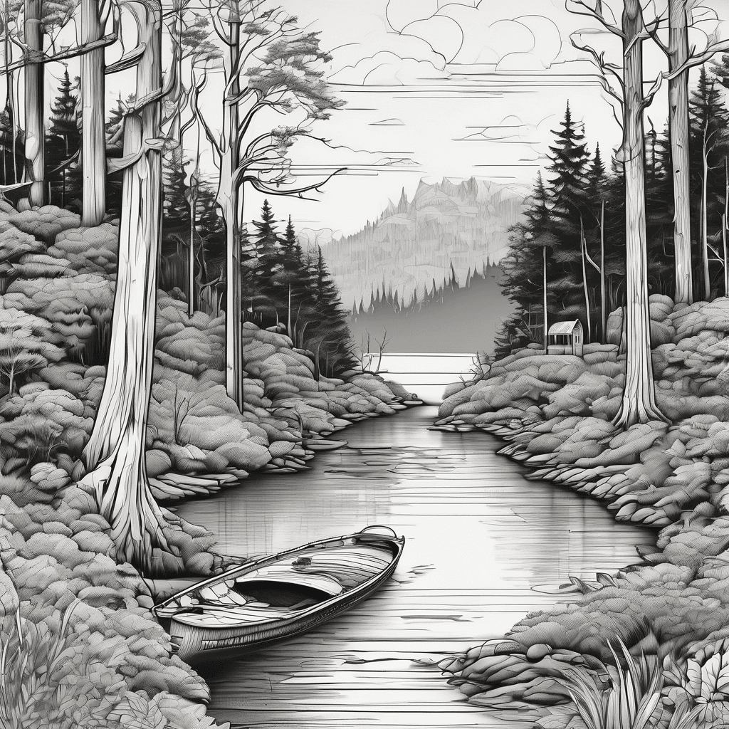 Wooded area with river, trees with moss, boat dock, tube in the water
