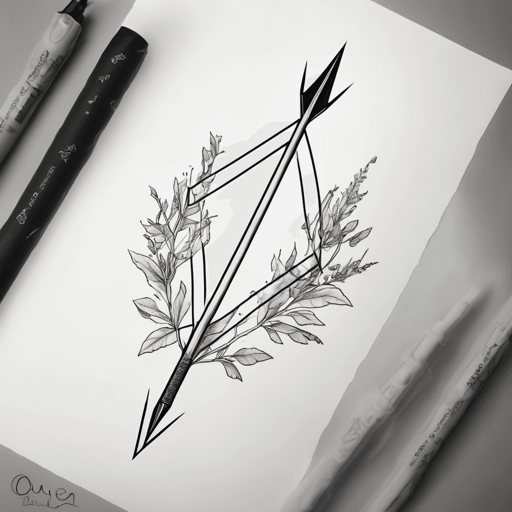 A micro fine-line tattoo of a single minimalist arrow. The shaft of the arrow is a straight black line, but the tail subtly twists into two tiny interlocking male gender symbols (♂︎), perfectly clean linework, delicate and discreet.