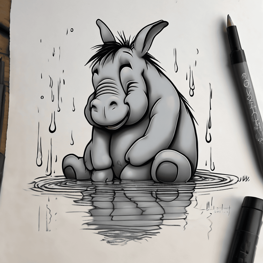Eeyore sitting in a puddle looking sad with a rain cloud over him and words "It's Okay to Not be Okay"