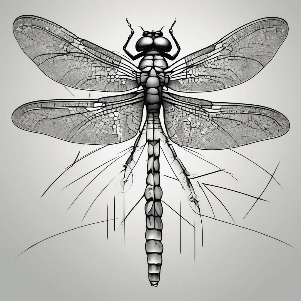 realistic dragonfly with diagonal lines that have spirals on the ends