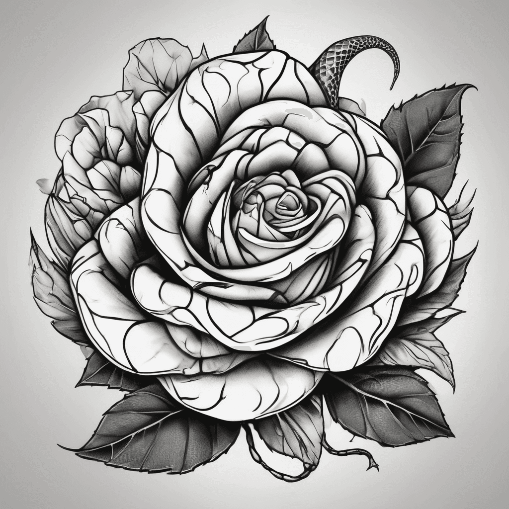 Snake wrapping itself around a rose