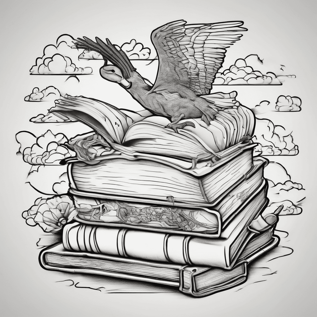 cloud with a book and floating duck, Caribou, and trapping gear