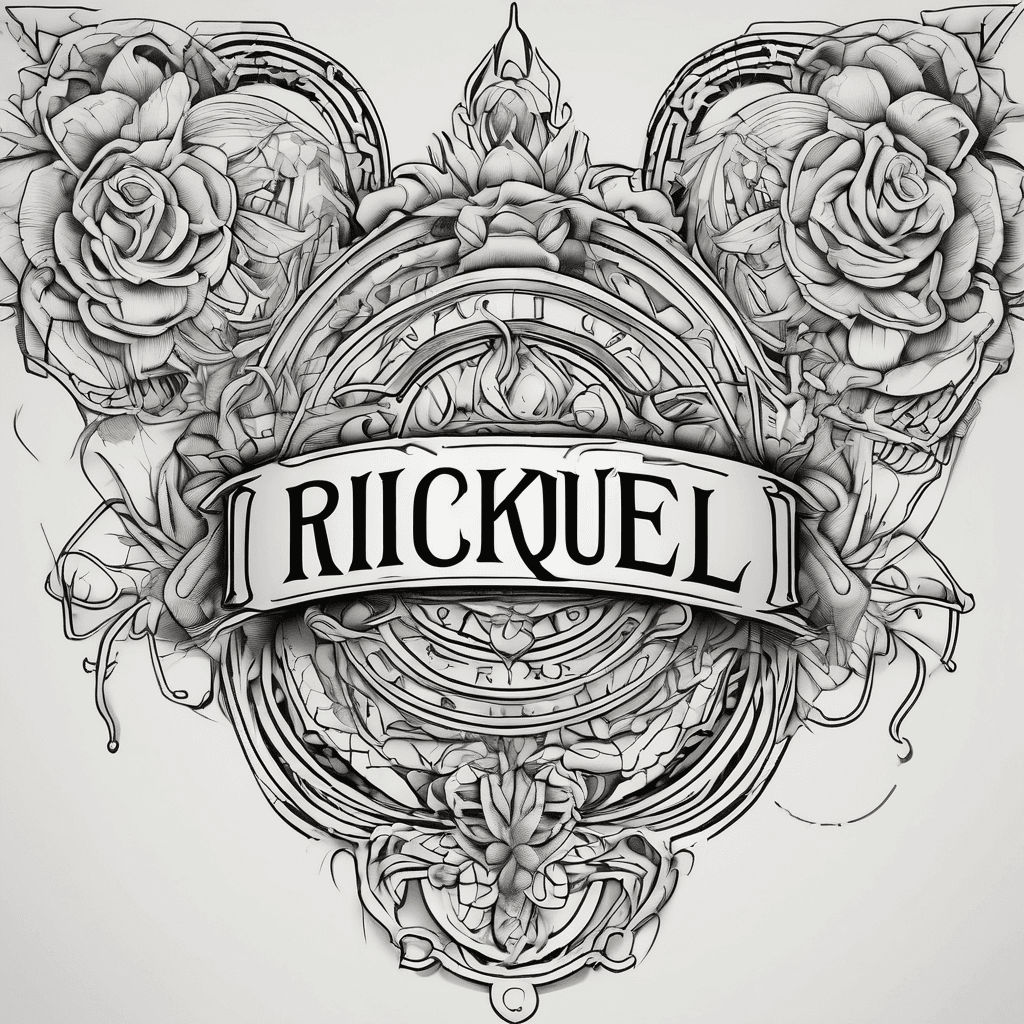 A beautiful tattoo design featuring the name "Rickquel" in elegant lettering