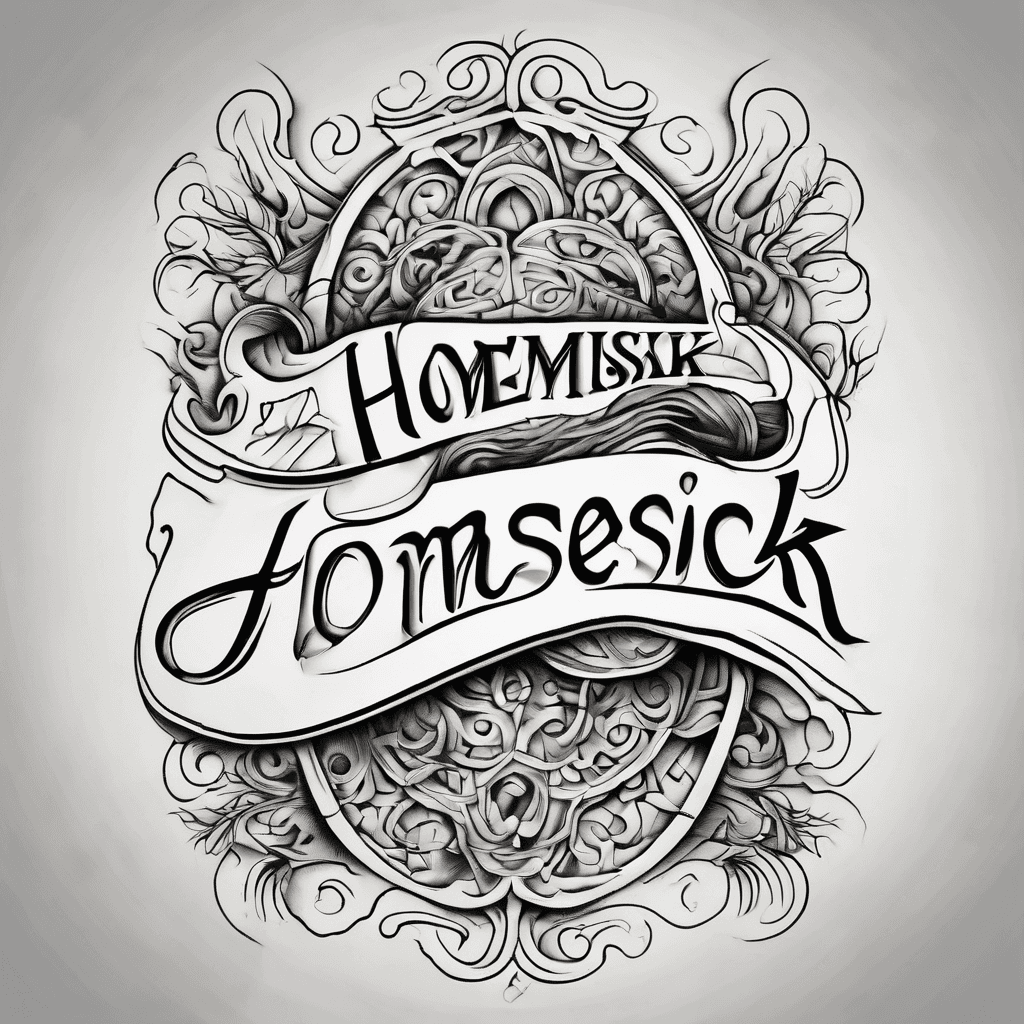 the word "homesick" in a cursive fancy font