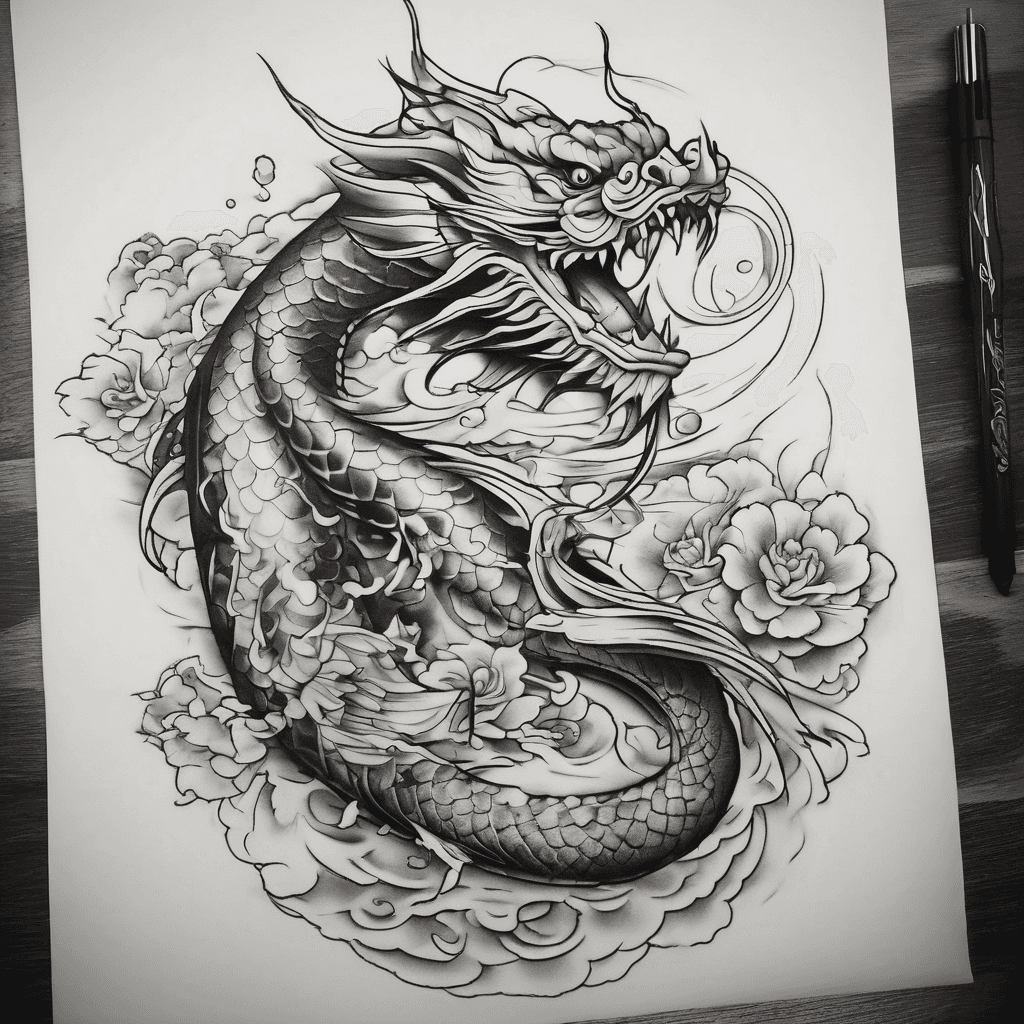I have a tattoo on my side calf dragon yin yang and coi fish and I want an anime tattoo that will connect with mine