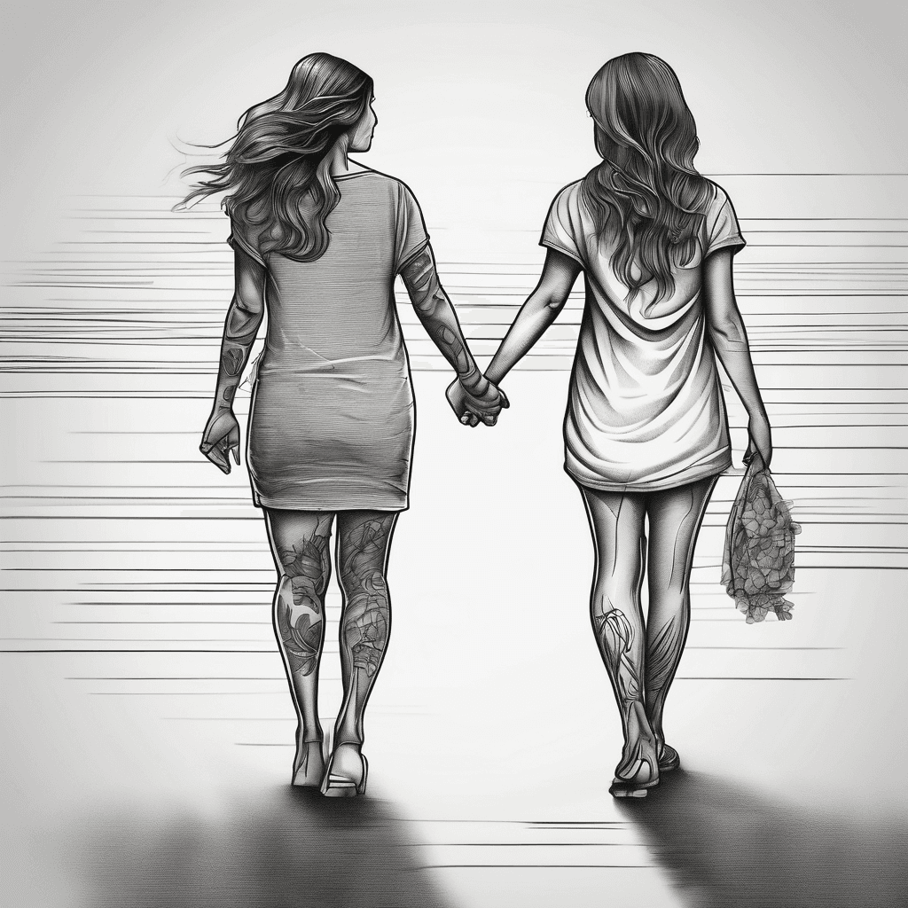 Mother and daughter walking, holding hands
