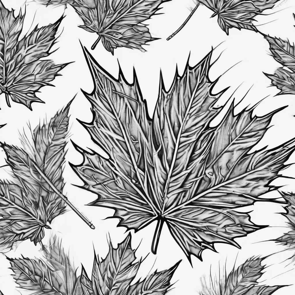 Canadian maple leaf with a turkey feather and 2 porcupine quills