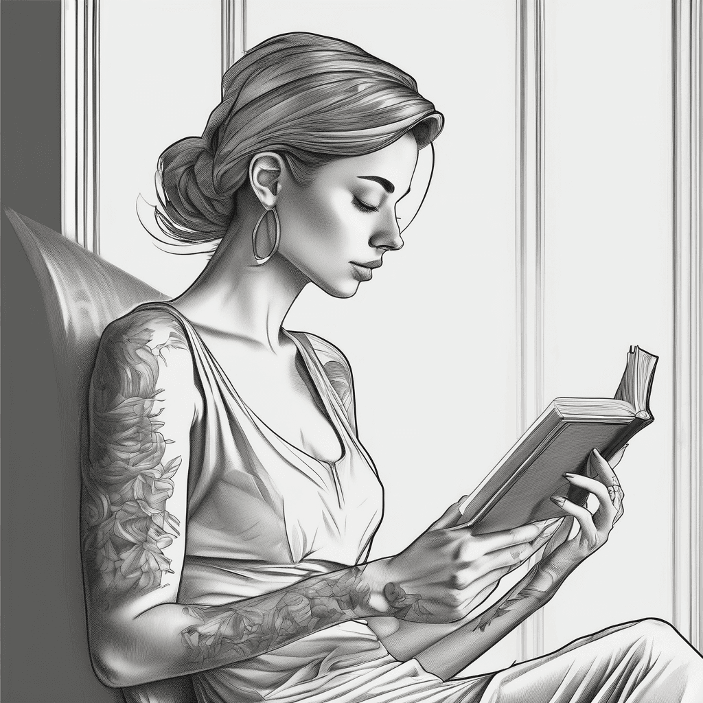 Side profile of an elegant woman reading a book