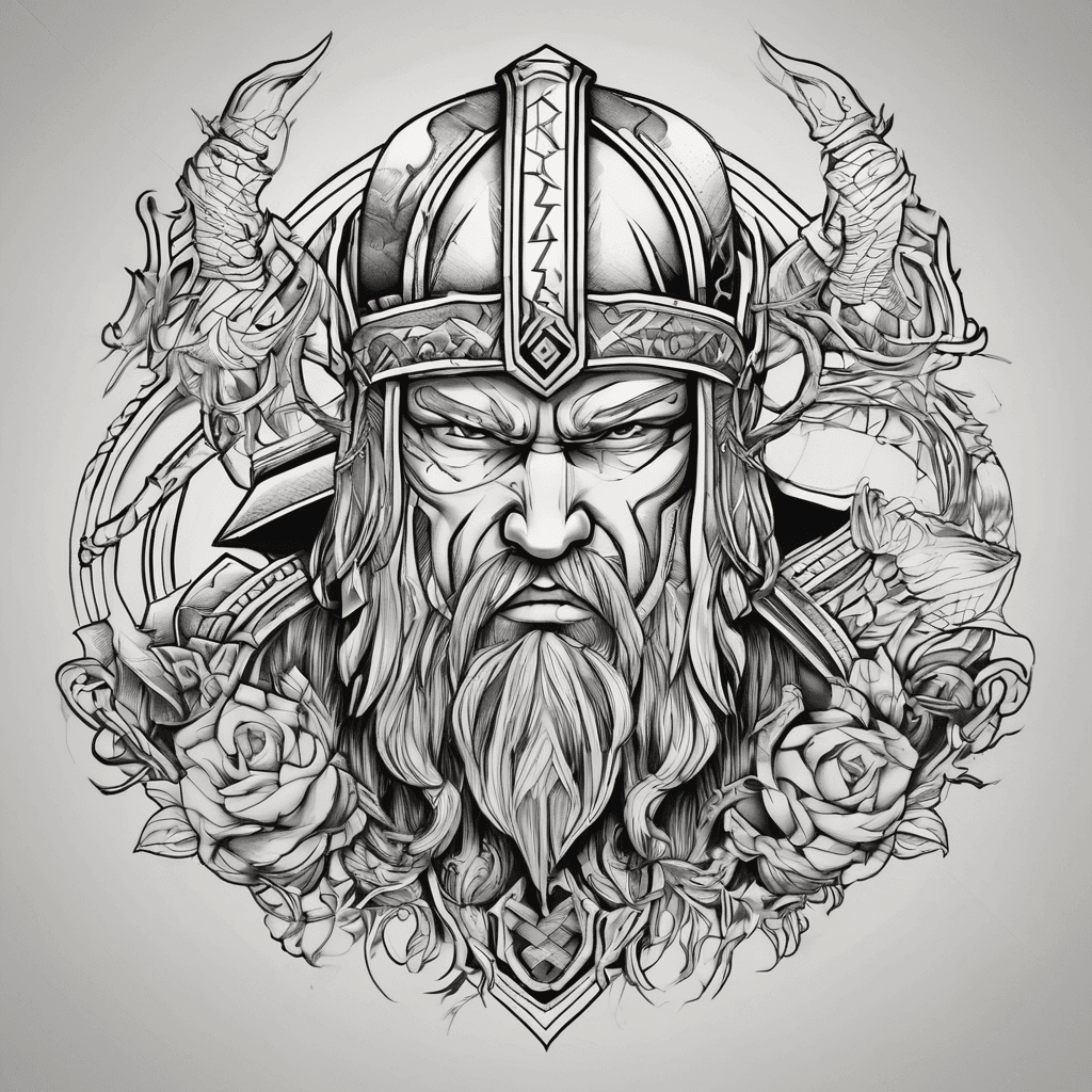 Chest tattoo design with images of both viking and samuri concepts