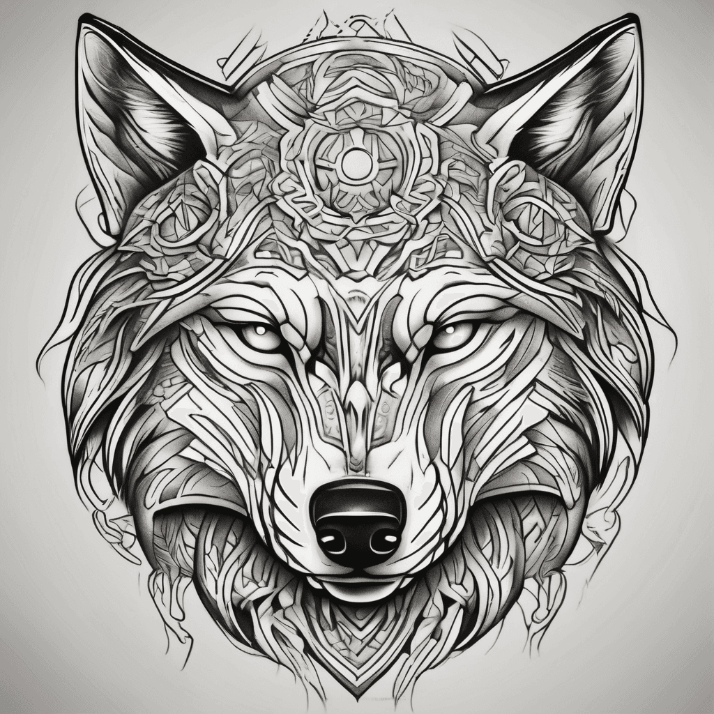 Wolf head in neotraditional style