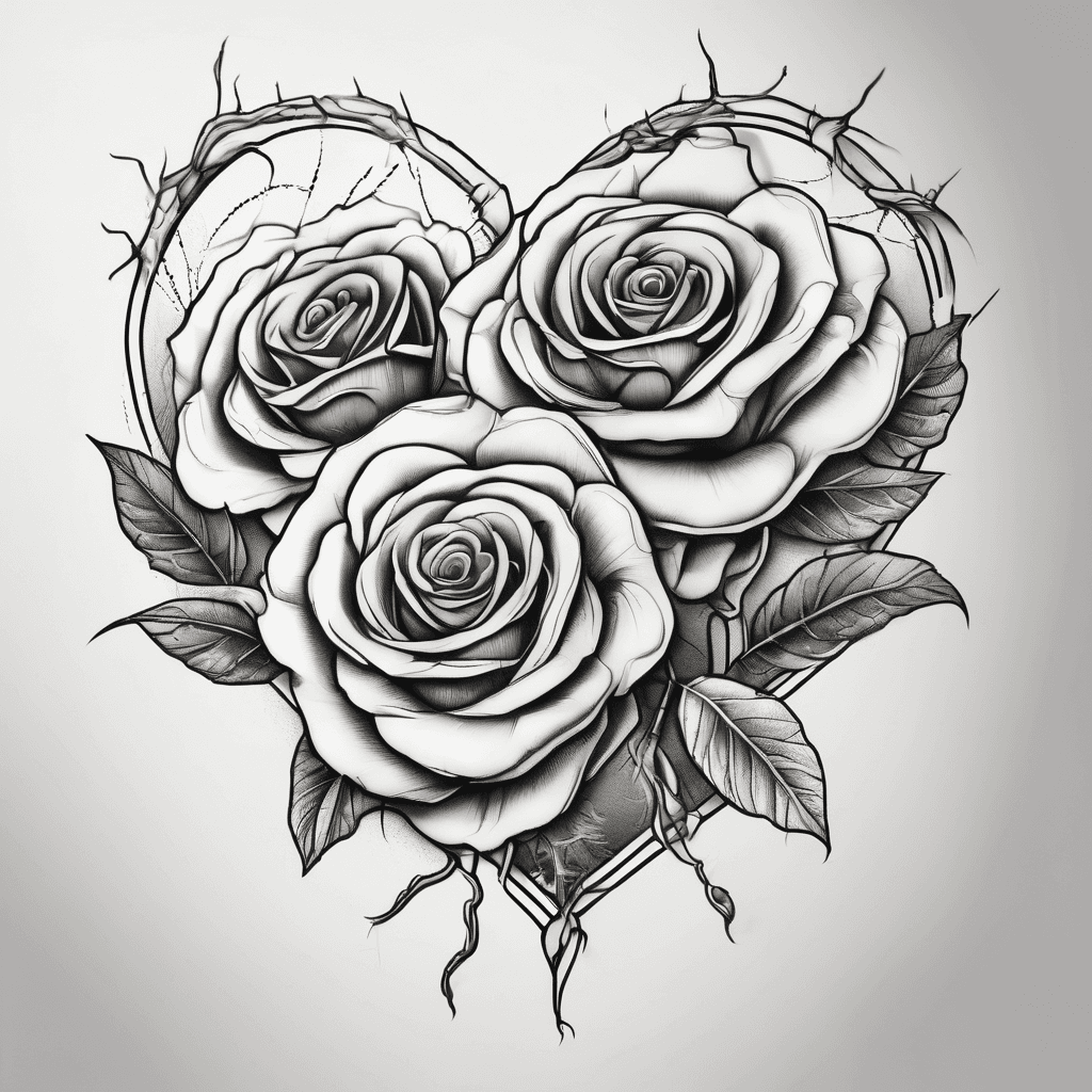 3 long stem roses with roots in a heart