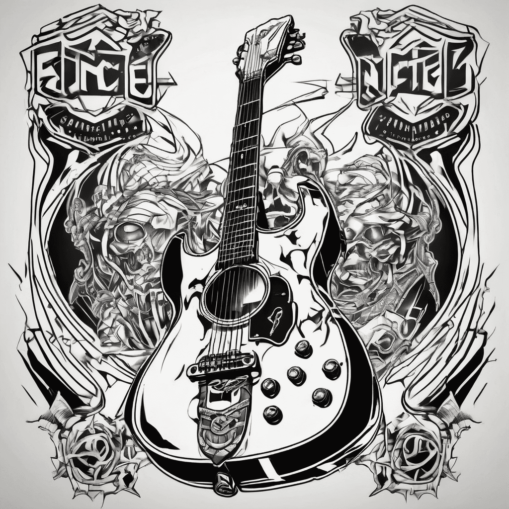 Fine line style of heavy metal music, guitars, Harley Davidson FatBoy and protecting my family