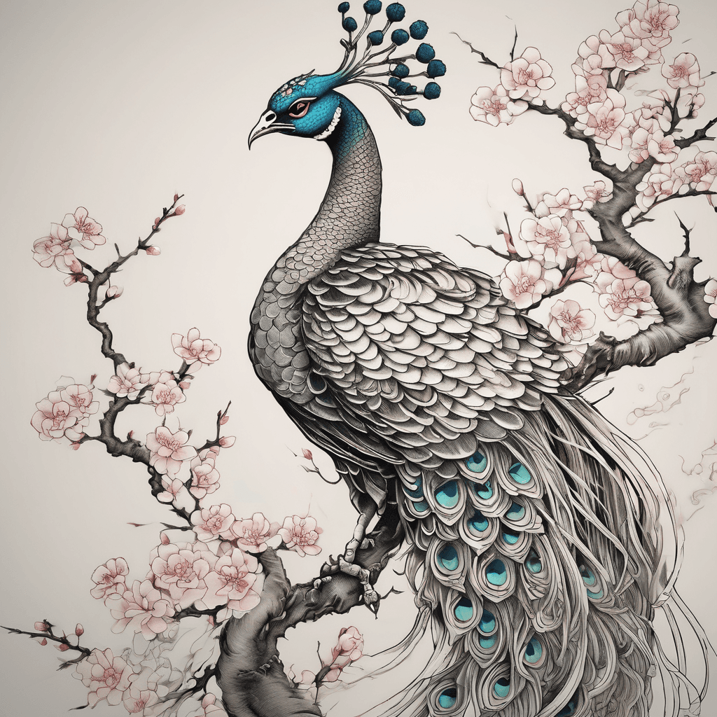 Phoenix peacock moon Sakura tree