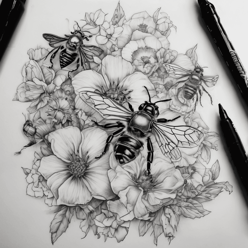 Tattoo that depicts "ston poutso mou louloudia kai gyro gyro melisses kai stin messi mia sfinga" which meens flowers on my dick with bees around it and a hornet in the middle. Now I'm female and i don't want a penis tattoo'd on me but I want for people in the know it to be clear that's what it's meant to be!