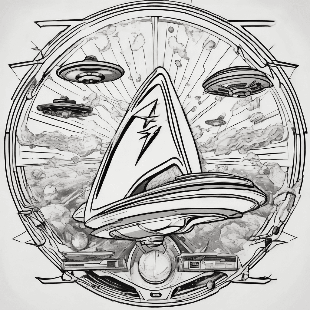 Space background with Star Trek (NG) characters, the Flash, Star Trek Voyager, and a rainbow