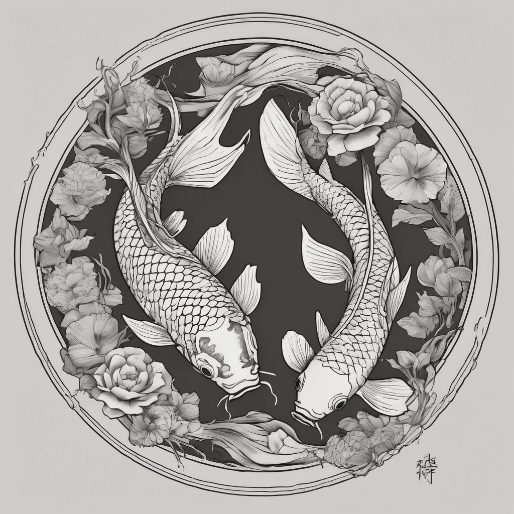 Two Koi fish swimming in a circle opposite of each other the center of the circle there is the Pisces symbol and above the fish it says rest in peace on the bottom it says Alex Charles Clayborne Mar 9, 1993 — Oct 9, 2017