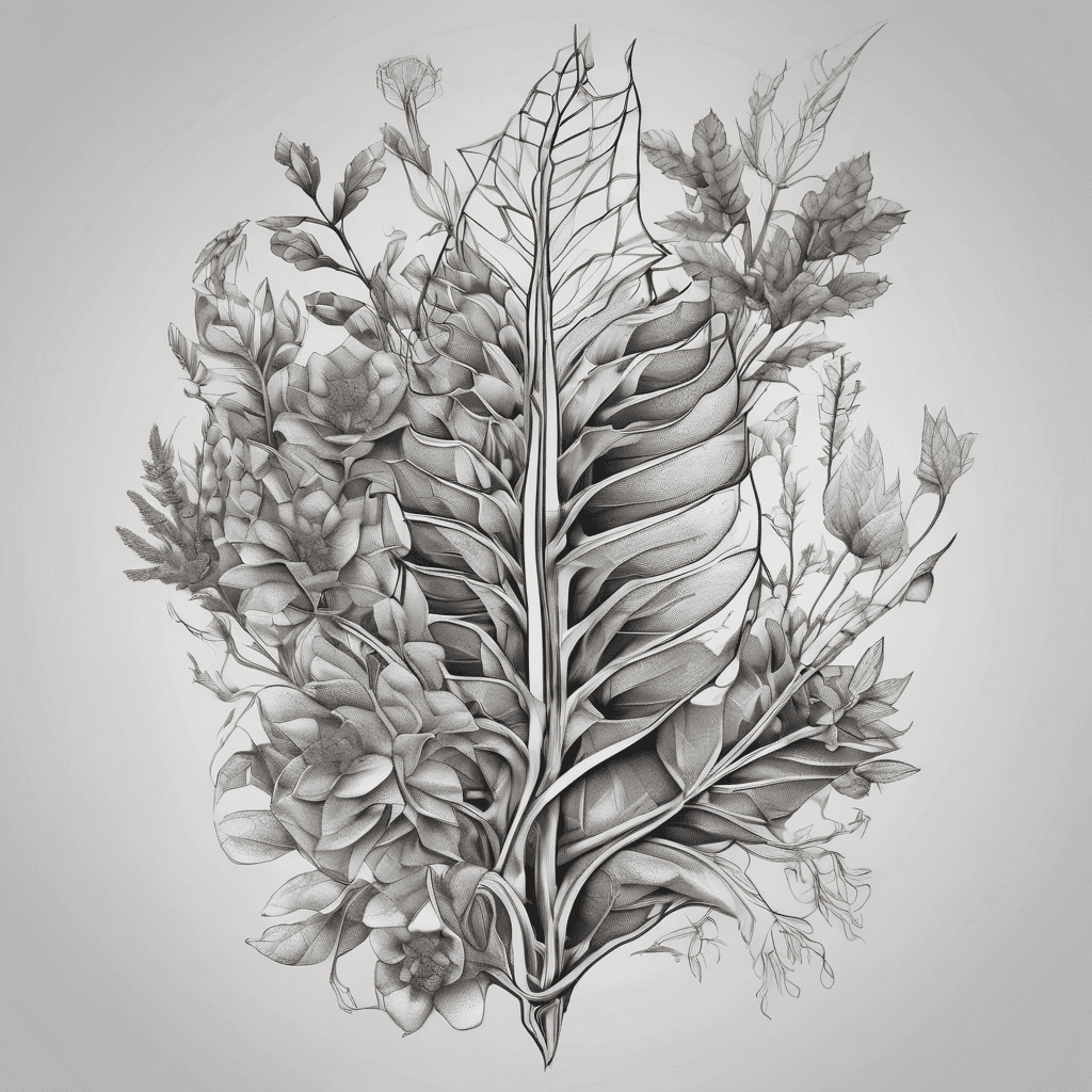 Geometric detailed plant mimicking human anatomy on the side of the stomach and ribs
