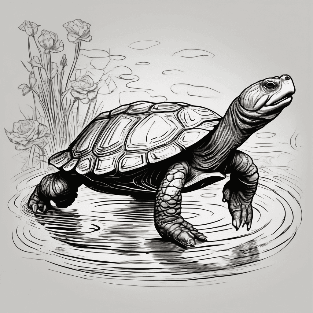 A snapping turtle coming up out of pond attempting to catch a baby wood duck