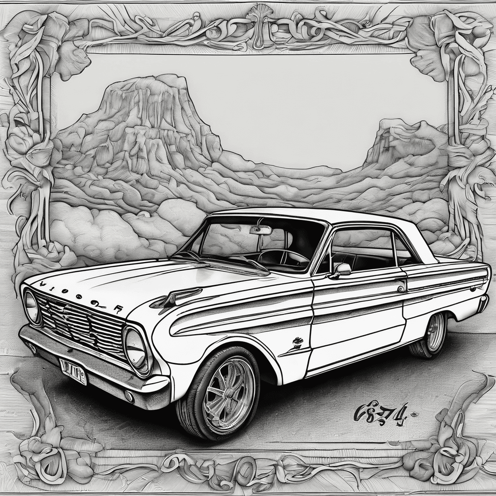 ‘64 2 door ford falcon sprint, license plate reads 6-21-23, Bugs Bunny driving, dust cloud that reads “That’s all folks” to be placed on left rib cage