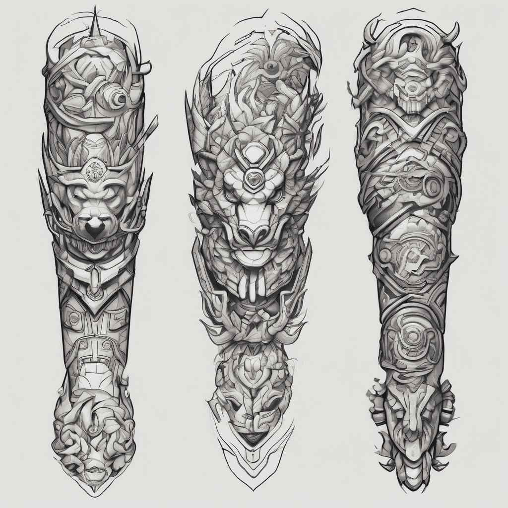 An arm sleeve tattoo with symbols from the following games: Pokémon, Zelda, Crash Bandicoot, Spyro, Mortal Kombat and Kingdom Hearts.