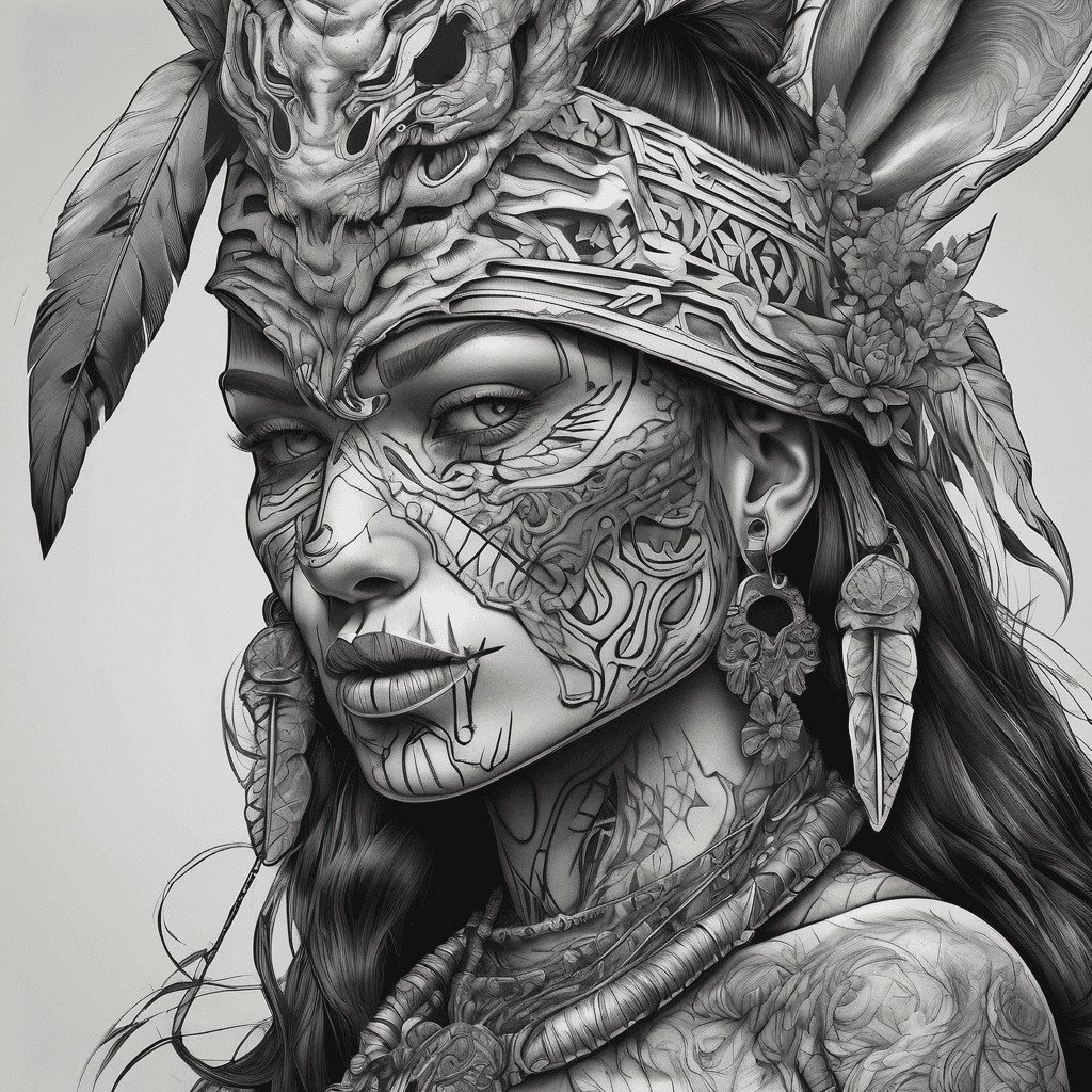 Nature warrior with headdress and mask and a rabbit skull neclace