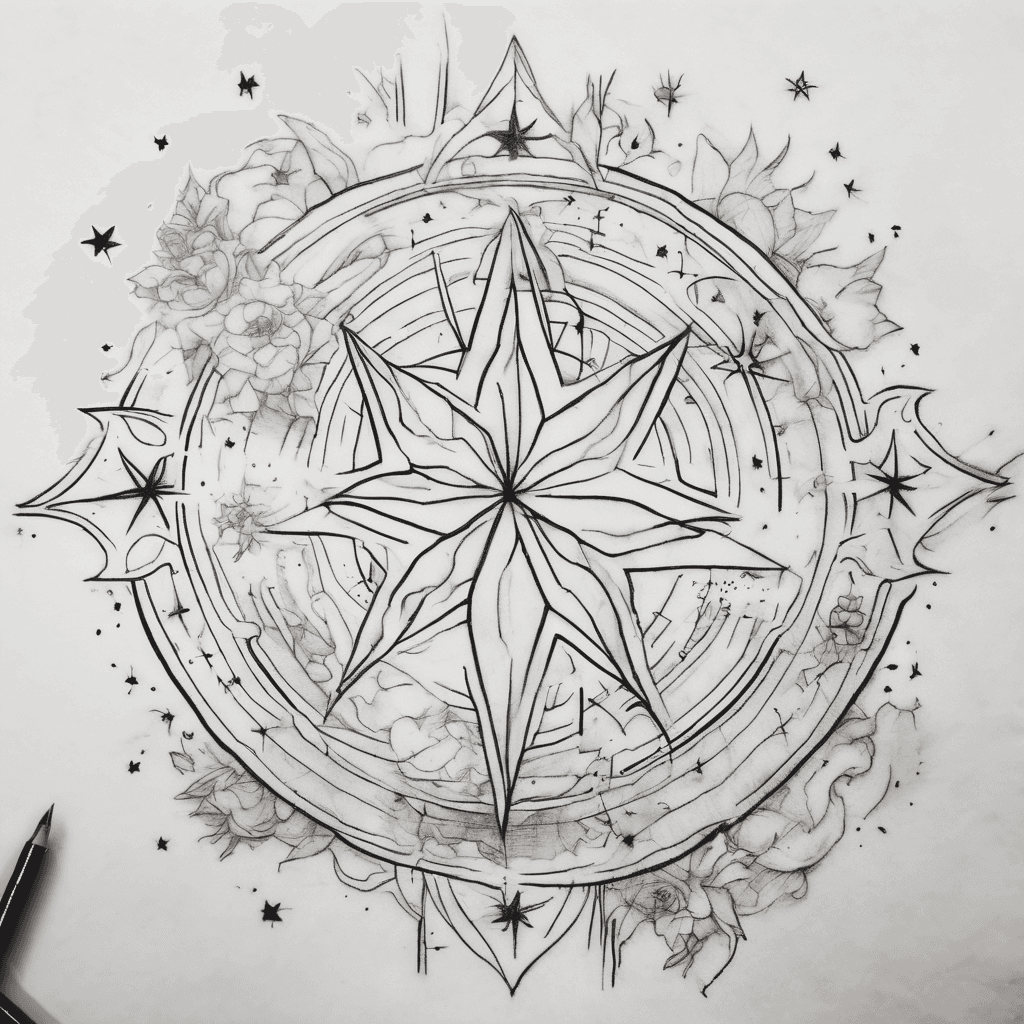 I’m looking for a delicate fine-line celestial tattoo that’s feminine, airy, and elegant. I want lots of negative space, soft flowing placement, and minimal shading. I’d like six unique stars—one for each of my nieces and nephews, with a different star design for each child.